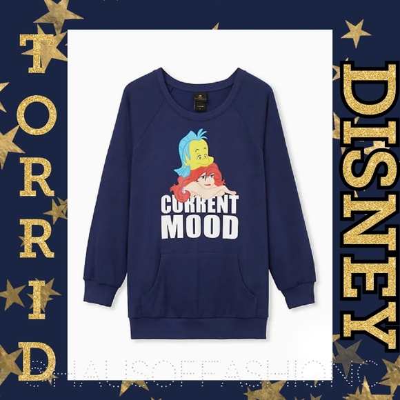 TORRID Disney The Little Mermaid "Current Mood" Navy Fleece Sweatshirt! NWT! - Picture 1 of 6
